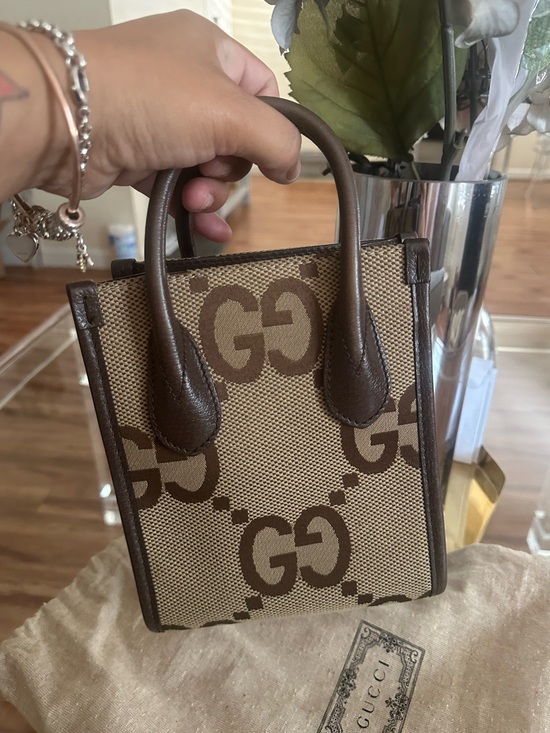 Gucci Handbags - Gucci Brown GG Canvas Micro Tote with Green-Red Web Strap